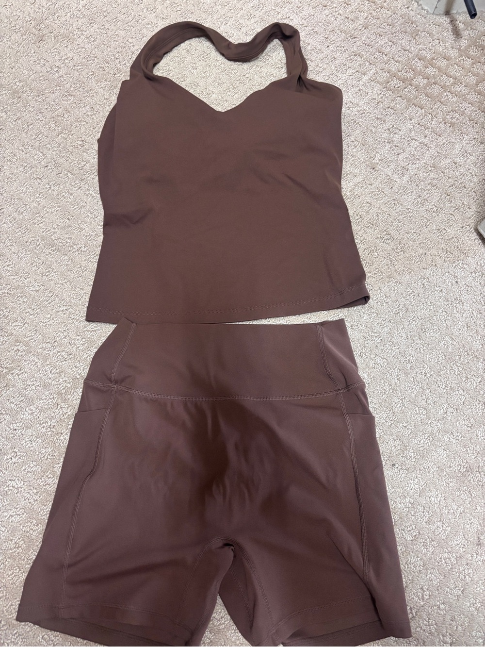 Never worn - Brown Active Tank and High-Waist Bike Shorts Set